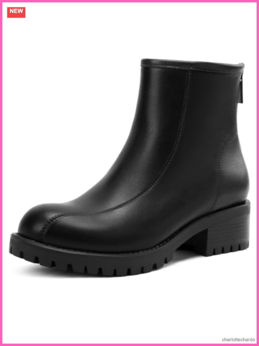 Women Wide Width Chelsea Combat Ankle Boots Chunky Low Heel Zip